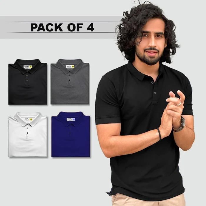 Poly Matte Solid Half Sleeves Mens Polo T-Shirt Pack Of 4 pcft39-sm