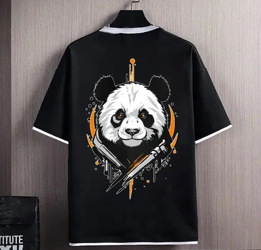 Mens Black Cotton Tshirt with White Pipe Style OutOfWorld