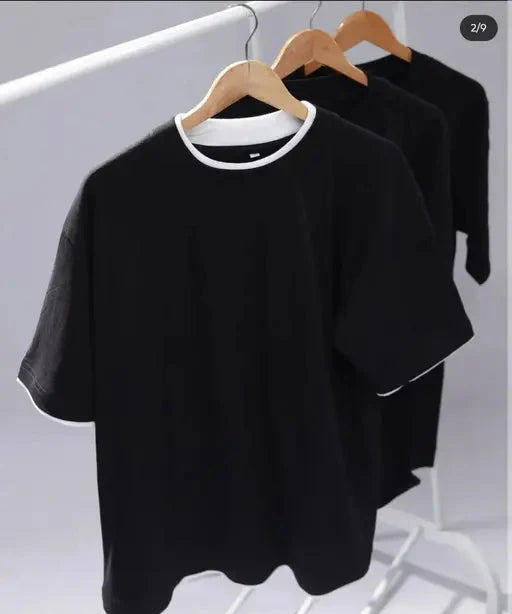 Mens Black Cotton Tshirt with White Pipe Style OutOfWorld