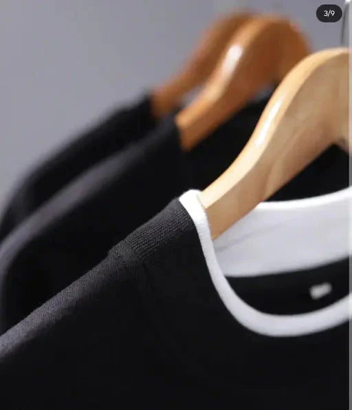 Mens Black Cotton Tshirt with White Pipe Style OutOfWorld